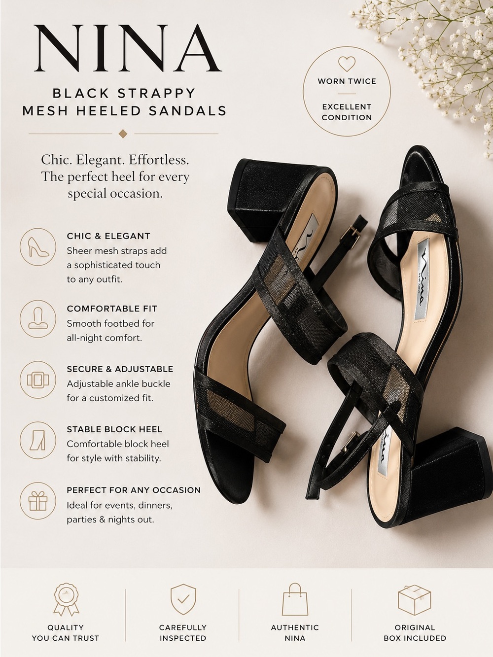 Nina Black Strappy Mesh Heeled Sandals
